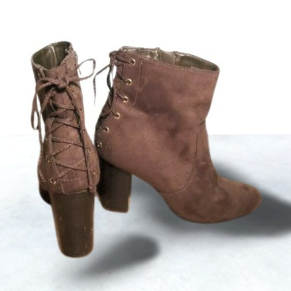 Forever 21- olive green/brown boot heels, size 8 (womens)